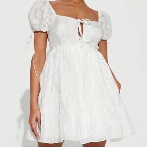 Fashion Nova White Lace Puff Sleeve Mini Dress